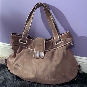Kooba tan suede shoulder bag with metallic lining
